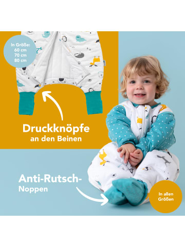 Schlummersack Bio Schlafsack mit Füßen und umklappbaren Bündchen 2.5 TOG in Türkis