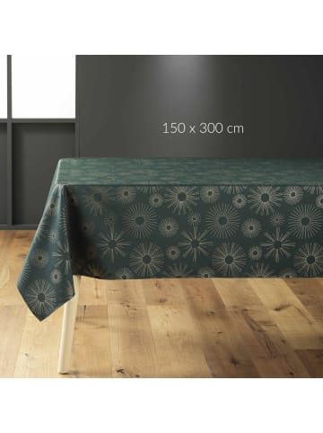 Douceur d’Intérieur Grüne Tischdecke mit goldenem Muster, PAMPILLE in Dunkelgrün, 300 x 150 cm