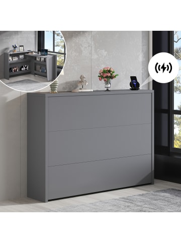 ABRIHOME 2 in 1 Faltbarer Sideboard mit Rollen & Wireless Charger, Grau