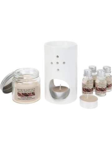 Home&Styling Collection Duftset Sandelholz mit Aromalampe, Ölen und Kerzen in Weiß, 25,5 x 7,5 x 17,6 cm