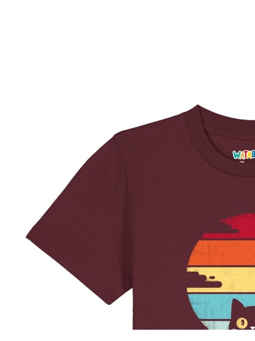 wat? Apparel T-Shirt Retro Sunset Cat in Weinrot
