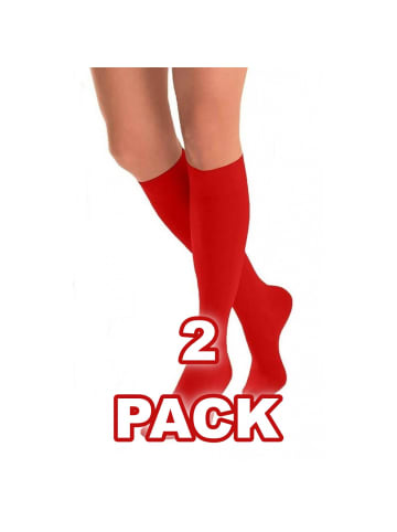 COFI 1453 Damen 2er Kniestrümpfe Lycra-Kniesocken mit 60 DEN Onesize in Rot