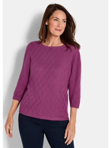 GOLDNER Kurzgröße:  Strickpullover Halbarm Baumwollpullover mit Struktur in beere