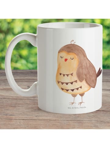 Mr. & Mrs. Panda Plastikbecher Eule Zufrieden ohne Spruch in Weiß