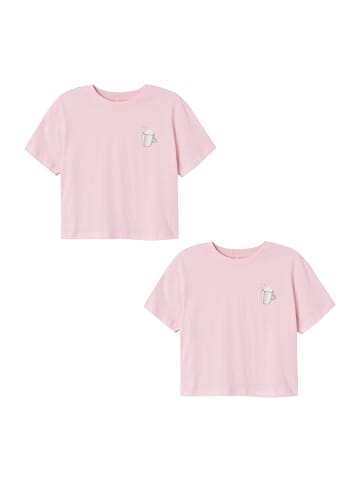 name it T-Shirt 2er-Set Print Design Kurzarm lockeres Oberteil in Pink-2