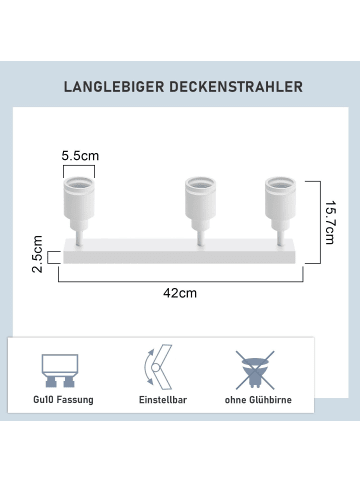 ZMH Deckenleuchte in Weiß Modern 3-flammige GU10 Deckenspot Schlafzimmerlampe