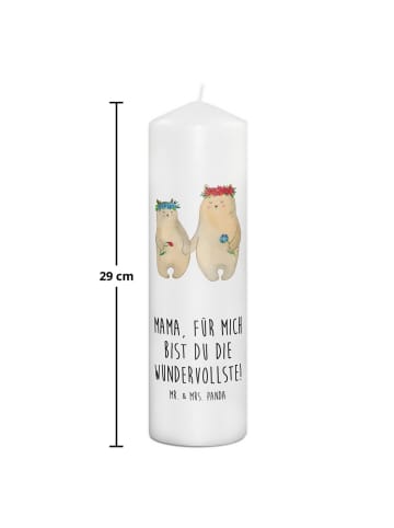 Mr. & Mrs. Panda Kerze Bären mit Blumenkranz mit Spruch in Weiß