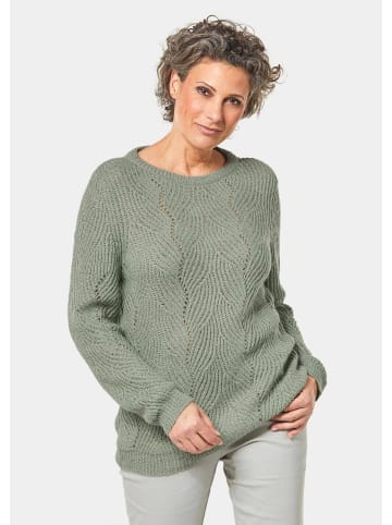 GOLDNER Kurzgröße:  Pullover in Rippenoptik, Ajourdetails in rosmarin / gemustert