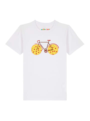 wat? Apparel T-Shirt Pizza Fahrrad in Weiß