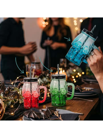 relaxdays 4 x Trinkgläser "Totenkopf" in Bunt - 500 ml