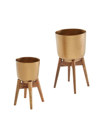 KADIMA DESIGN Blumentopf 2er Set Metall / Massivholz Pflanzkübel mit Füßen