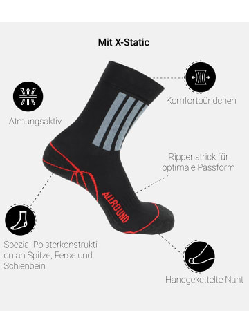 normani 2 Paar Allround-Sportsocken mit X-Static in Schwarz/Grau/Rot