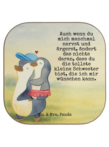 Mr. & Mrs. Panda Holzuntersetzer Pinguin Kleine Schwester Design... in Weiß