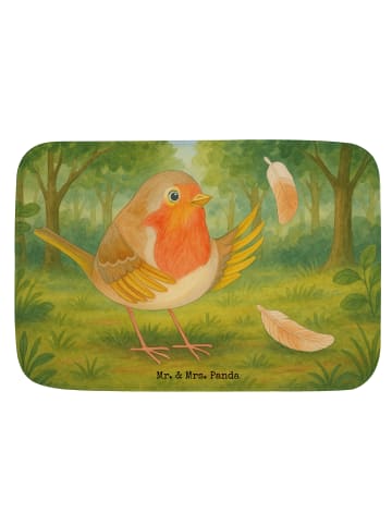 Mr. & Mrs. Panda Badteppich Rotkehlchen Federn Design ohne Spruch in Weiß