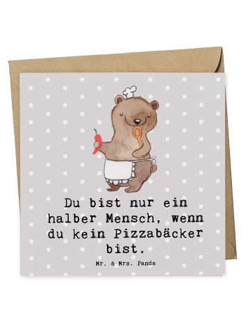 Mr. & Mrs. Panda Grußkarte Pizzabäcker Herz mit Spruch in Grau Pastell