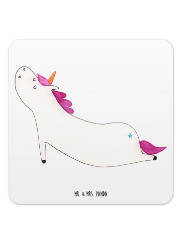 Mr. & Mrs. Panda Glasuntersetzer Einhorn Yoga ohne Spruch in Weiß