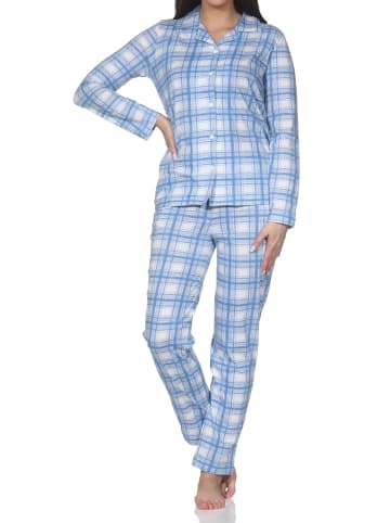 NORMANN Langarm Jersey Pajama Karo Optik Übergröße in blau