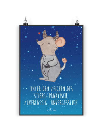 Mr. & Mrs. Panda Poster Stier Astrologie mit Spruch in Sternenhimmel Blau