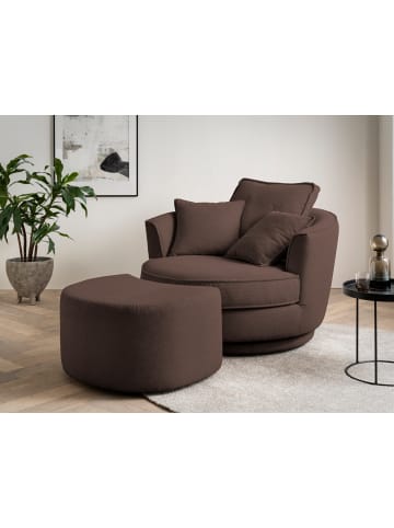 Furn.Design Drehsessel braun Web-Velours, XL Sessel 360° drehbar inklusive 3 x Kissen