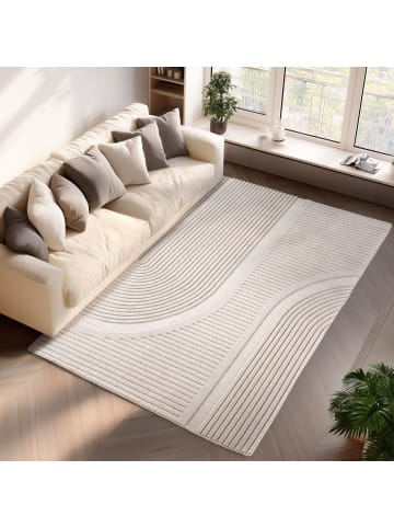 KADIMA DESIGN Teppich Kurzflor Boho Design Microfaser Baumwolle Schlafzimmer in Creme