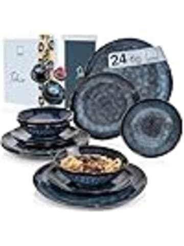 Sänger 24-tlg. Tafelservice Tokio in Blau-Schwarz aus Steingut