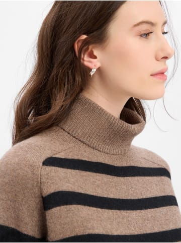 Marie Lund Strickkleid in taupe schwarz - 0002