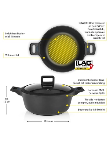 N8WERK Kochtopf Induktion Topf Aluguss Edelstahl Universaltopf Farbwechsel
