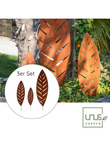 UNUS 3er Set Gartenstecker Rost Palmblätter in Braun