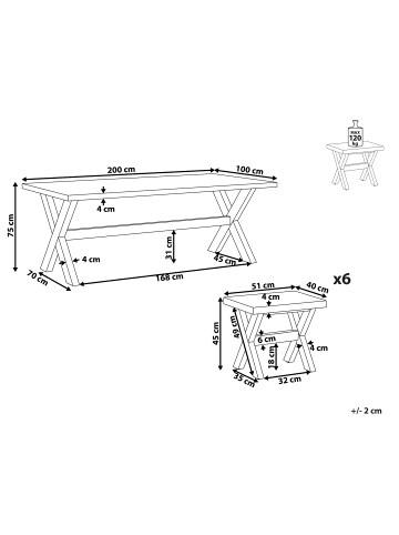 Beliani 7-tlg Gartentisch Set OLBIA in Weiß/Braun