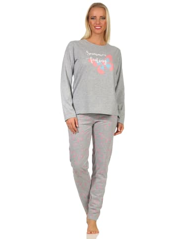 NORMANN langarm Schlafanzug Pyjama Schmetterlings - 67186 in grau