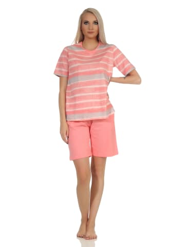 NORMANN Schlafanzug kurzarm Shorty Pyjama frohen Streifen Look in rosa