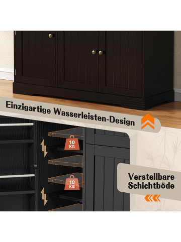 ABRIHOME Sideboard in Schwarz mit Flaschenregal und 3 Türen 1 Schublade und Metallgriffen