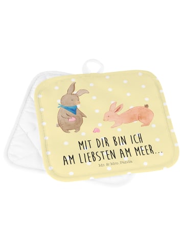 Mr. & Mrs. Panda 2er Set Topflappen  Hasen Muschel mit Spruch in Gelb Pastell