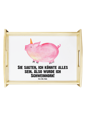 Mr. & Mrs. Panda Holztablett Einhorn Schwein mit Spruch in Weiß