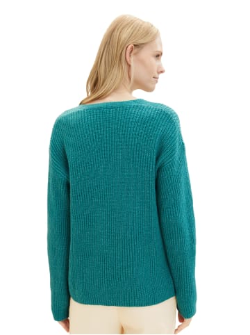 Tom Tailor Strickpullover Ripp Knit V-Neck Pullover in Grün