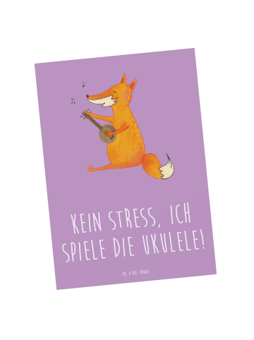 Mr. & Mrs. Panda Postkarte Ukulele Entspannung mit Spruch in Lavendeltraum