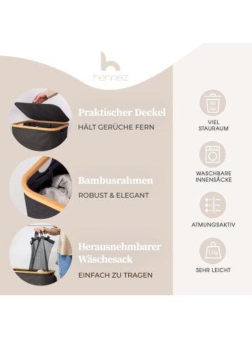 HENNEZ Wäschekorb Adrian 140l dunkelgrau mit 2 Wäschesäcken Schwarz