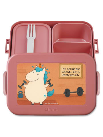 Mr. & Mrs. Panda Lunchbox Einhorn Fitness Design mit Spruch in Rot Pastell