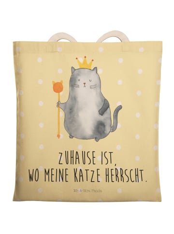 Mr. & Mrs. Panda Tasche Katze König mit Spruch in Gelb Pastell