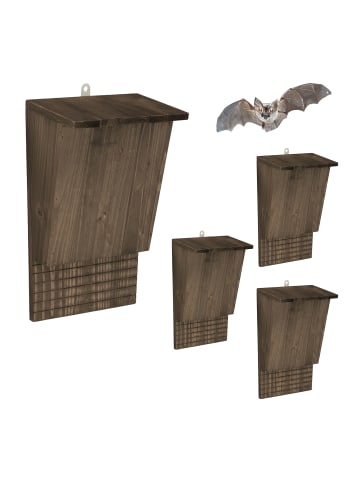 relaxdays 4 x Fledermauskasten in Braun - (B)22,5 x (H)34 x (T)12,5 cm