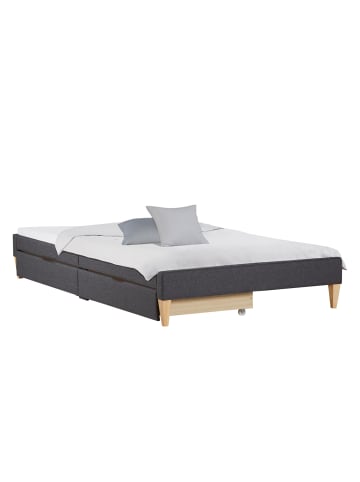 Homestyle4u Polsterbett 90x200 mit Lattenrost, Matratze und Bettkästen in Grau