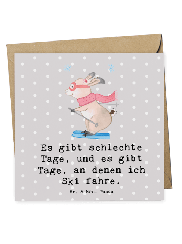 Mr. & Mrs. Panda Gutscheinkarte Hase Skifahren mit Spruch in Grau Pastell
