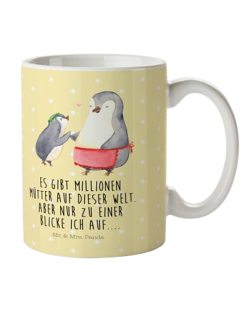 Mr. & Mrs. Panda Kindertasse Pinguin mit Kind mit Spruch in Gelb Pastell