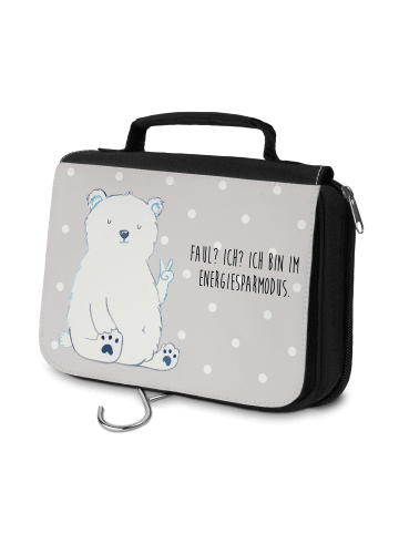 Mr. & Mrs. Panda Waschtasche Eisbär Faul mit Spruch in Grau Pastell