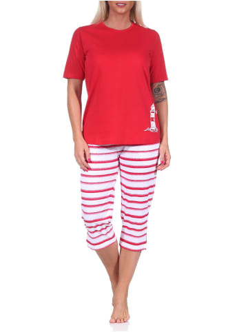 NORMANN kurzarm Capri Schlafanzug Top Leuchtturm - 72712 in rot