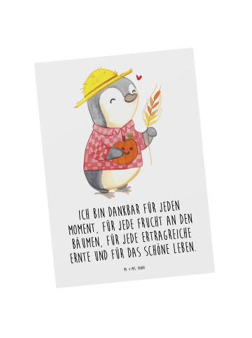 Mr. & Mrs. Panda Postkarte Erntedankfest Pinguin mit Spruch in Weiß