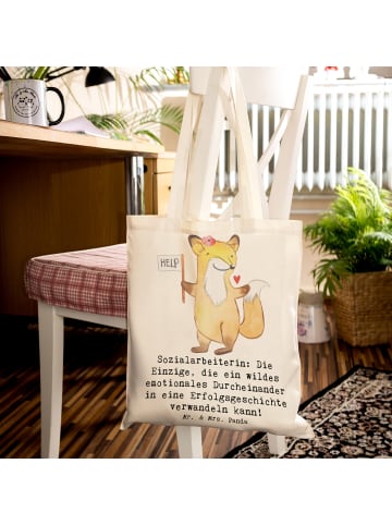 Mr. & Mrs. Panda Shopper Bag Sozialarbeiterin Erfolg mit Spruch in Creme
