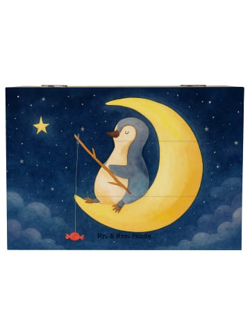 Mr. & Mrs. Panda Holzkiste mit Deckel Pinguin Mond Design ohne S... in Weiß