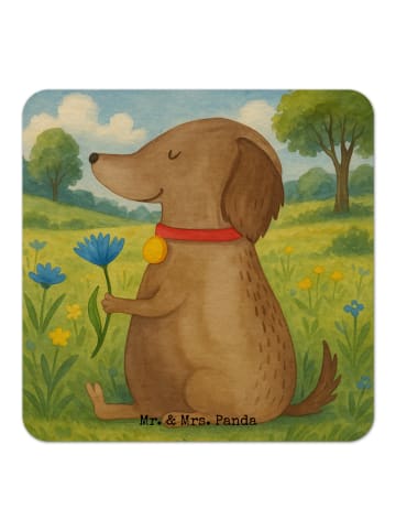 Mr. & Mrs. Panda Pappuntersetzer Hund Blume Design ohne Spruch in Weiß