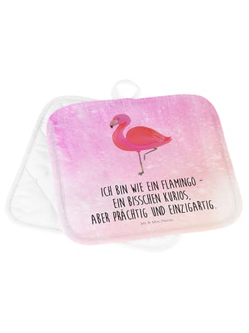 Mr. & Mrs. Panda Topflappen Flamingo Classic mit Spruch in Aquarell Pink